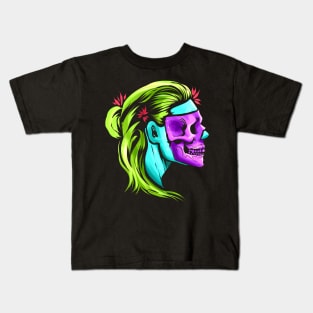 Female Skull Reaper Mask Day Of The Dead Kids T-Shirt